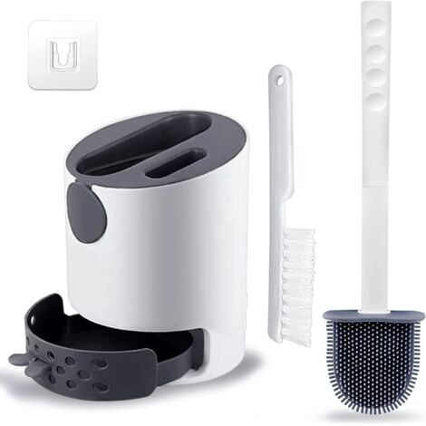Brosse de toilette double face avec support, manche antidérapant et poils plats en silicone souple.-AquaForge (1/5)