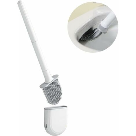 Ensemble de 2 brosses de toilette et support mural, brosse de toilette en silicone, anti-goutte avec base 3684cm (blanc)-AquaForge (1/5)