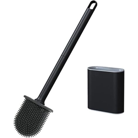 Brosse de toilette en silicone avec support mural, manche long antidérapant, séchage professionnel (noir)-AquaForge (1/5)