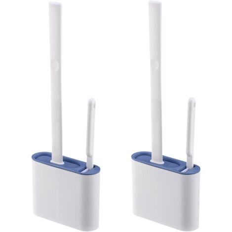 Ensemble de 2 brosses de toilette et support, brosse de toilette murale, brosse en silicone souple à long manche antidérapant, facile à nettoyer dans les coins des toilettes (bleu)-AquaForge (1/5)