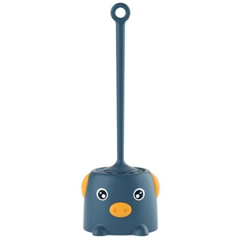 Brosse de toilette cochon mignon en dessin animé, poils doux, outil de nettoyage de toilette créatif avec support - Bleu-AquaForge (1/5)