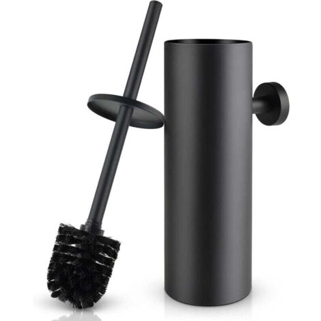 Porte-brosse de toilette mural avec couvercle, en acier inoxydable noir.-AquaForge (1/5)
