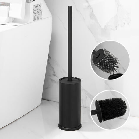 Brosse de toilette et support en silicone noir avec 2 têtes de brosse rondes pour la salle de bain-AquaForge (1/5)