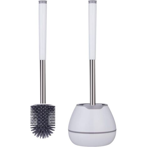 Brosse de toilette, ensemble brosse et support, manche en acier inoxydable et pince à épiler intégrée, brosse de toilette hygiénique et moderne en silicone, forme ronde-AquaForge (1/5)