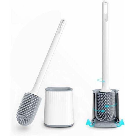 Brosse WC en silicone avec support, antibactérienne, blanche.-AquaForge (1/4)