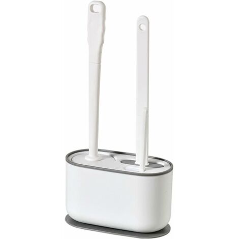 Brosse de toilette, ensemble de brosses de toilette en silicone flexible, brosse de toilette murale et sur pied, blanche-AquaForge (1/5)
