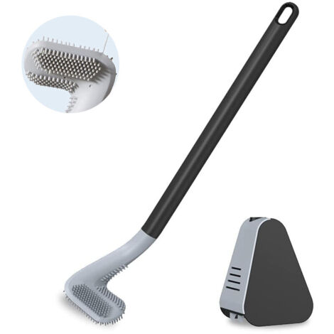 Brosse de toilette domestique à long manche, base murale, design golf en silicone (Noir nuit (avec base))-AquaForge (1/4)