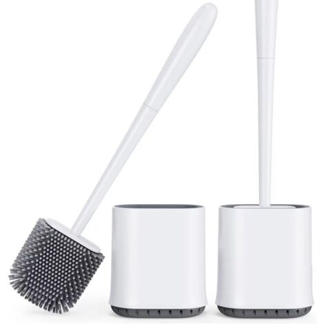 Ensemble de brosses de toilette SHINING HOUSE, 2 pièces blanches avec support à séchage rapide et brosse en silicone pour un nettoyage en profondeur, compatible avec la plupart des salles de bain.-Aqu (1/5)