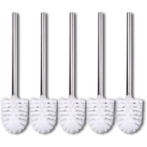 Brosses de rechange, lot de 5, brosses de toilette, poils blancs, manche en acier inoxydable, brosse de toilette polie-AquaForge (1/5)