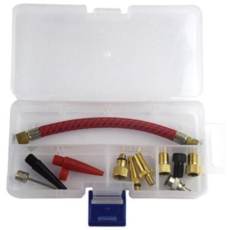 Ensemble de 12 pièces comprenant un adaptateur pour tuyau de pompe à matelas pneumatique, une valve de gonflage, des aiguilles et un outil de connexion pour pompe à vélo.-AquaForge (1/5)