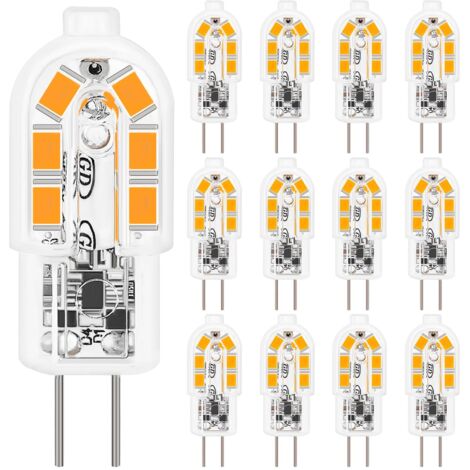 Lot de 12 ampoules LED G4, 2 W équivalent à une ampoule halogène de 20 W, blanc chaud 3000 K 150 lm, non dimmables, sans scintillement, AC/DC 12 V, ampoules à économie d'énergie-AquaForge