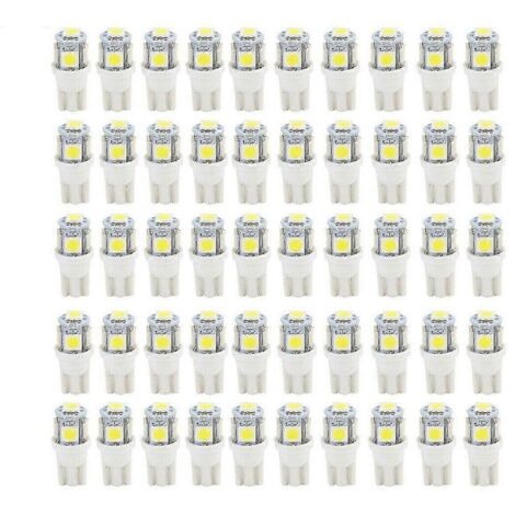 50 ampoules LED Super White T10 Wedge 5-SMD 5050 W5W 2825 158 192 168 194-AquaForge (1/5)