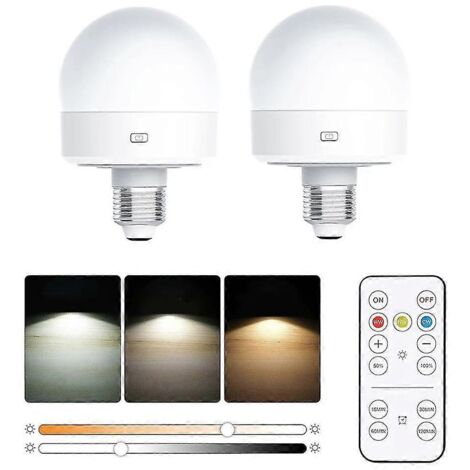 Lot de 2 ampoules rechargeables E27 avec 3 températures de couleur, lampe de table avec télécommande et minuterie-AquaForge (1/4)