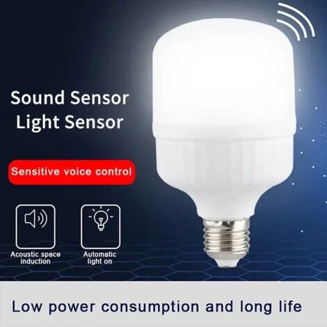 Ampoule LED 220 V 9 W avec détecteur de son et de lumière, allumage/extinction automatique, culot E27, idéale pour les escaliers, allées, entrepôts et jardins.-AquaForge (1/5)