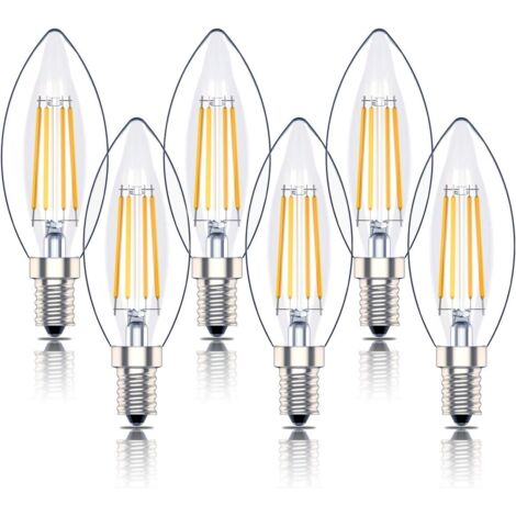 Ampoule LED E14 à intensité variable, culot à vis Edison, filament SES, 4 W (équivalent 40 W), blanc chaud 2700 K, 400 lm, lot de 6.-AquaForge (1/5)