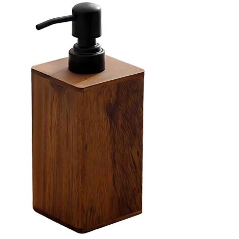 Distributeur de savon en bois de noyer, flacon carré de 400 ml avec pompe pour liquide, idéal pour la salle de bain et la cuisine.-AquaForge (1/5)