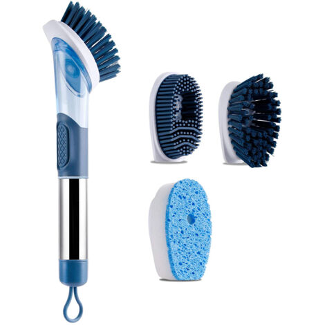 Brosse à vaisselle avec distributeur de savon et 3 brosses de rechange-AquaForge (1/5)