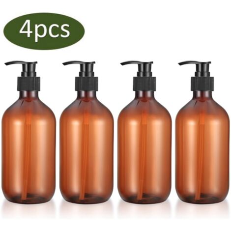 Ensemble de quatre pièces avec pompe - 300 ml - Distributeur de savon - Flacon rechargeable pour shampoing et gel douche - Flacons de voyage (marron)-AquaForge (1/5)