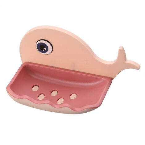 Porte-savon mural en forme de baleine, non perforé, avec système d'évacuation d'eau, pour salle de bain et toilettes (rose, 13 x 7,5 cm).-AquaForge (1/4)