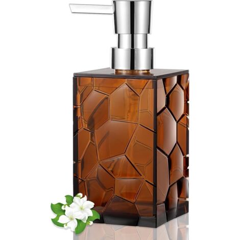 Distributeur de savon, 320 ml, en plastique acrylique transparent, idéal pour la décoration de salle de bain, cuisine, dortoir universitaire, 16 x 7 cm, marron-AquaForge (1/5)