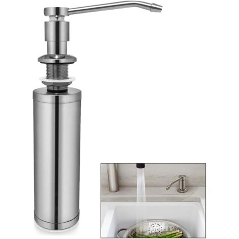 Pompe à liquide vaisselle pour plan de travail, facile à installer, grande contenance de 300 ml, finition jaune et argent brossé, acier inoxydable SUS 304 robuste et de qualité.-AquaForge (1/5)