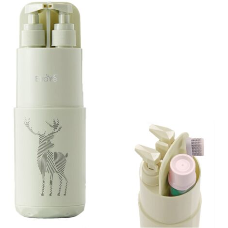 Mug de voyage HITravel avec porte-brosse à dents, 2 flacons-pompes de 45 ml, distributeur de savon, miroir, peigne, idéal pour le camping ou les voyages d'affaires (vert)-AquaForge (1/5)