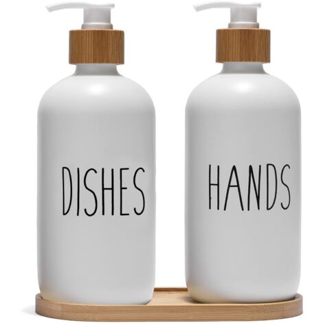 Distributeur de savon en verre, distributeur de détergent pour lavabo, distributeur de savon pour les mains avec pompe en bambou et porte-savon, décoration style champêtre 41-AquaForge (1/5)