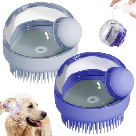 Brosse de bain pour chien, lot de 2, brosse de massage et de toilettage avec distributeur de savon et de shampoing, brosse en silicone souple pour poils longs et courts.-AquaForge (1/5)