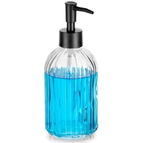 Distributeur de savon en verre, 400 ml – Transparent, design cannelé-AquaForge (1/5)