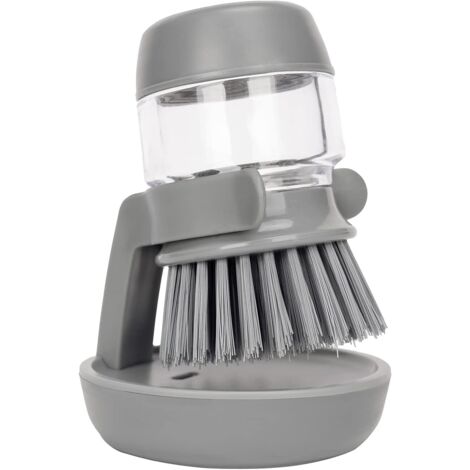 Brosse à vaisselle distributeur de savon avec bac récupérateur de gouttes, brosse pour vaisselle, casseroles, poêles et évier, ensemble de nettoyage de cuisine (gris)-AquaForge (1/5)