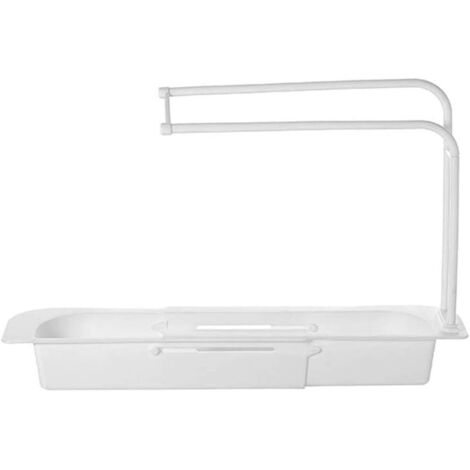Organisateur d'évier télescopique, panier de rangement extensible pour égouttoir, égouttoir à vaisselle pour détergent et savon, plateau d'évier pour la cuisine (blanc)-AquaForge (1/3)