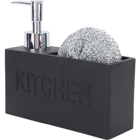 Distributeur de savon liquide pour les mains noir multifonctionnel avec bille de nettoyage et système de pression, flacon en résine pour liquide vaisselle de cuisine ou de salle de bain.-AquaForge (1/5)