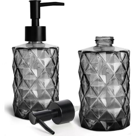 Lot de 2 pompes à savon en verre, flacons de savon pour les mains rechargeables pour la cuisine, la salle de bain et la buanderie (2 pièces noires)-AquaForge (1/4)