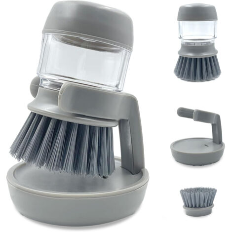 Brosse à vaisselle avec porte-savon, égouttoir et base de rangement, facile à nettoyer, grise-AquaForge (1/5)