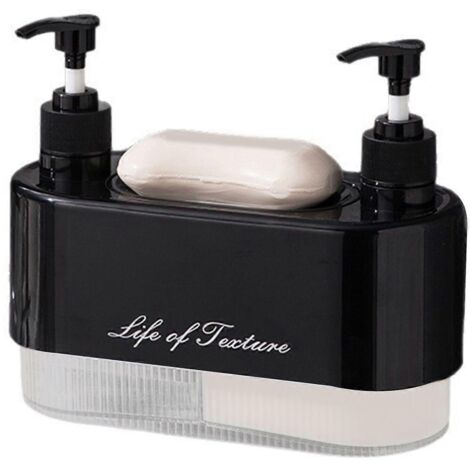 Distributeur de savon liquide à double tête avec flacon amovible pour liquide vaisselle, gel douche et savon pour le corps - Bouteille à pompe vide rechargeable Jikaix-AquaForge (1/5)