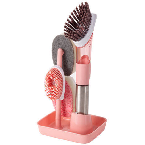 Brosse à vaisselle - Brosse de nettoyage - Rose - Brosse à vaisselle avec porte-savon - Ensemble de brosses à vaisselle - Évier avec égouttoir-AquaForge (1/5)