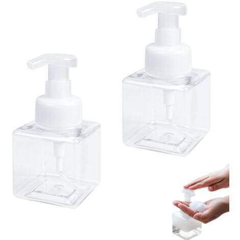ING Lot de 2 pompes à savon, flacons vides à pompe à mousse pour savon liquide vaisselle ou savon pour les mains, 250 ml, 7 x 7 x 14 cm (transparent)-AquaForge (1/5)