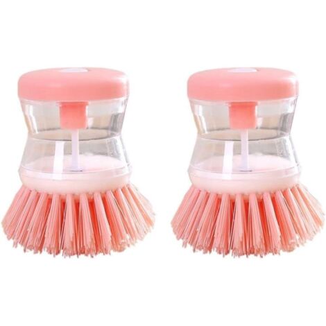 Lot de 2 brosses roses pour distributeur de savon liquide, idéales pour les ustensiles de cuisine et les plaques de cuisson, ainsi que pour le nettoyage des fruits et légumes.-AquaForge (1/5)