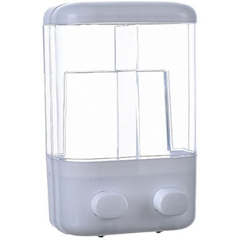 Distributeur de savon mural manuel (14,2 x 7 x 21 cm) - Pompe à savon pour les mains pour salle de bain d'hôtel - Distributeur de savon double tête transparent et sans perçage-AquaForge (1/5)