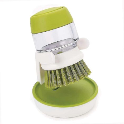 Brosse à vaisselle avec distributeur de savon, bac égouttoir et support, compatible avec les détergents vaisselle, rangement facile et séchage sans gouttes-AquaForge (1/5)