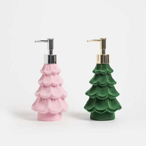 1 distributeur de savon en résine en forme de sapin de Noël, avec une surface floquée, pouvant servir de distributeur de lotion pour la salle de bain ou de distributeur de savon pour les mains dans la (1/5)