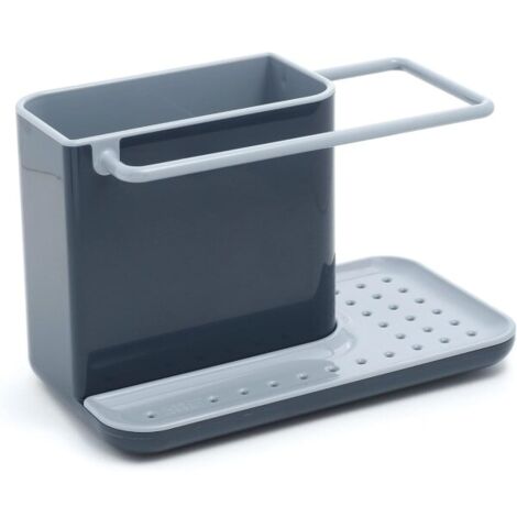 Organisateur d'évier intégré avec bonde, porte-éponge, brosse, distributeur de détergent et porte-serviettes, amovible, taille standard, gris[YJD]-AquaForge (1/4)