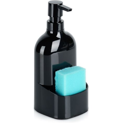 Distributeur de liquide vaisselle avec porte-éponge, noir, 500 ml-AquaForge (1/5)