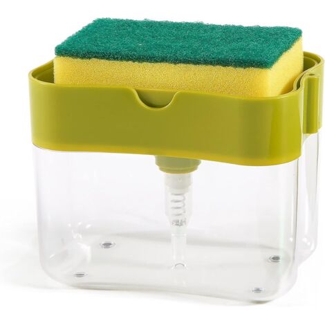 Distributeur de savon, distributeur de savon et porte-éponge, distributeur de savon pour lave-vaisselle avec pompe à savon et éponge, distributeur de liquide vaisselle sans perçage-AquaForge (1/5)