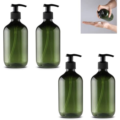 Lot de 4 distributeurs de savon, lotion, shampoing et gel douche rechargeables de 500 ml, en plastique, pour la cuisine, la salle de bain, etc.-AquaForge (1/5)