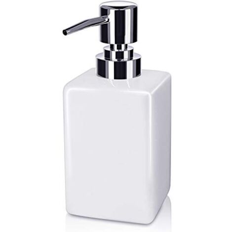 Distributeur de savon en céramique, élégant flacon pompe décoratif blanc avec pompe en acier inoxydable pour salle de bain et cuisine (320 ml)-AquaForge (1/5)