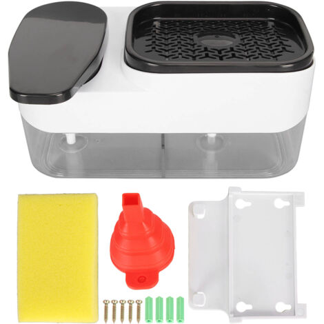 Distributeur de savon liquide moussant à pression manuelle avec porte-éponge pour lavabo et salle de bain. Boîte à savon avec porte-éponge intégré.-AquaForge (1/5)