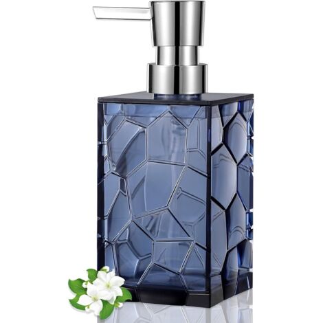 Distributeur de savon transparent en acrylique 320 ml, bleu, 16 x 7 cm, pour salle de bain, cuisine ou dortoir.-AquaForge (1/5)