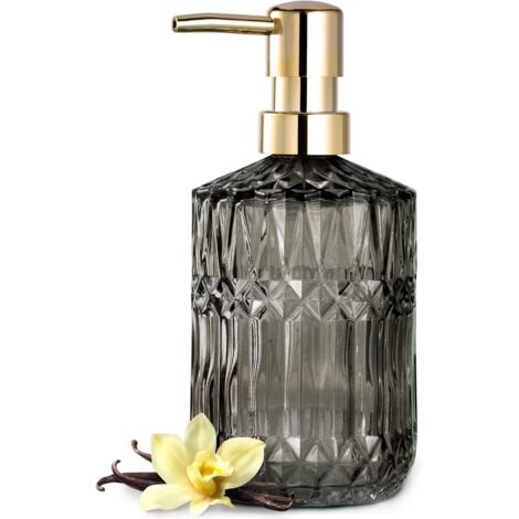 Distributeur de savon en verre transparent avec pompe en plastique ABS, distributeur de lotion pour cuisine et salle de bain (gris)-AquaForge (1/5)