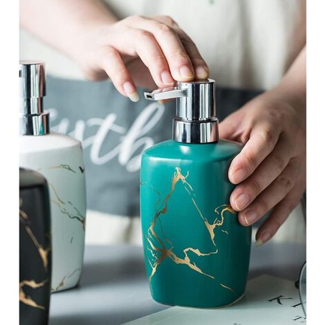 Distributeur de savon en céramique avec pompe, capacité de 350 ml pour le remplissage de lotion.-AquaForge (1/4)